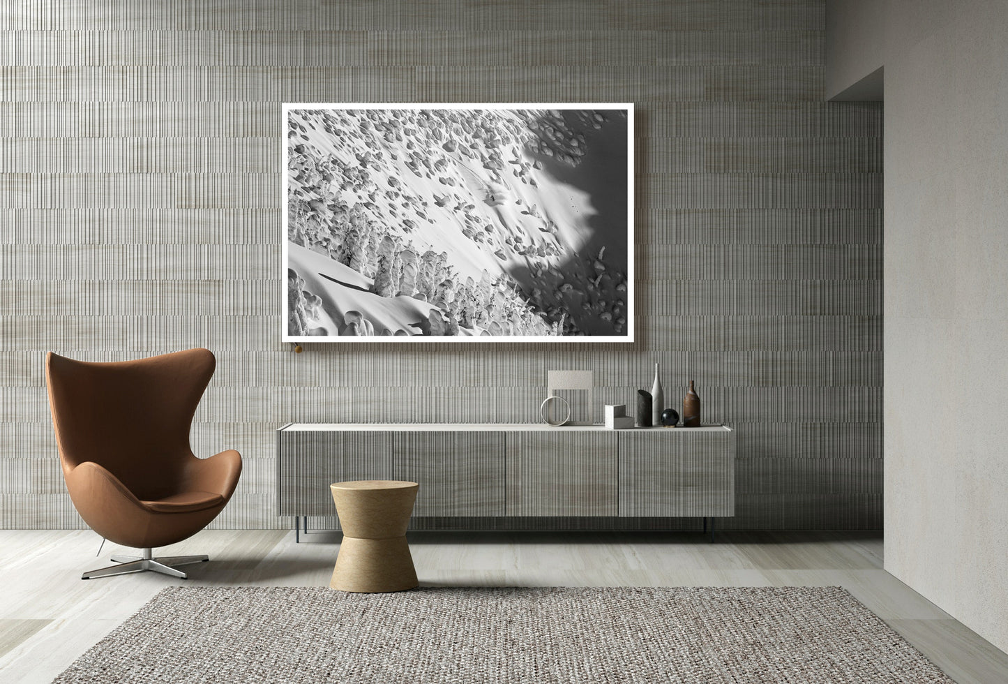 Fine art print of a snowboarder riding a line in Whistler Blackcomb backcountry by Jussi Grznar - winter landscape