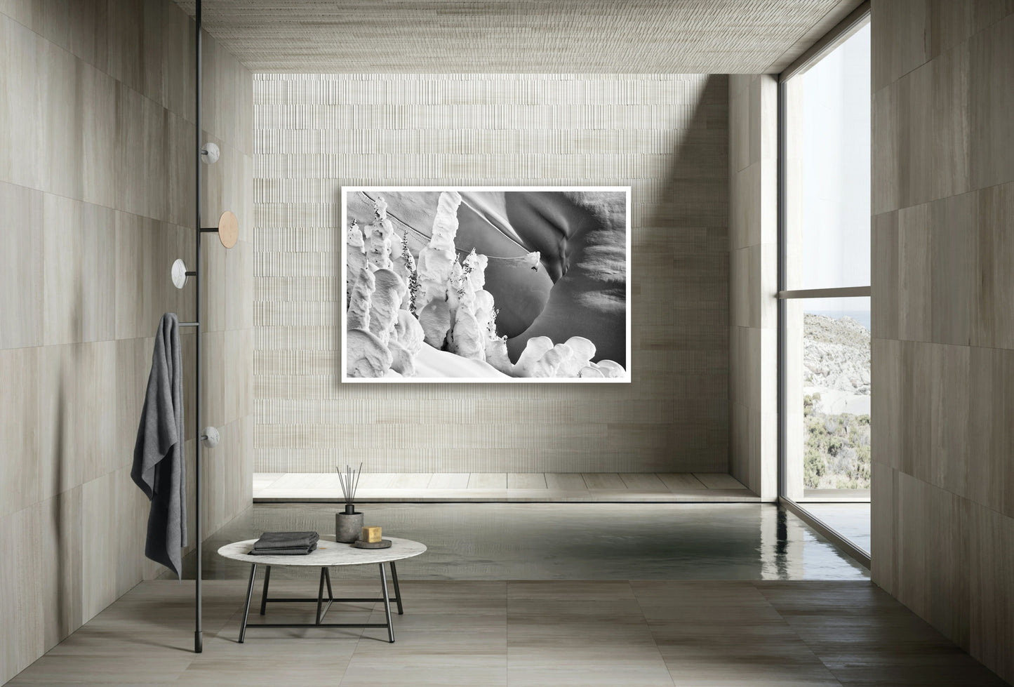 Fine art print of a snowboarder riding a line  in Whistler Blackcomb backcountry by Jussi Grznar - winter landscape