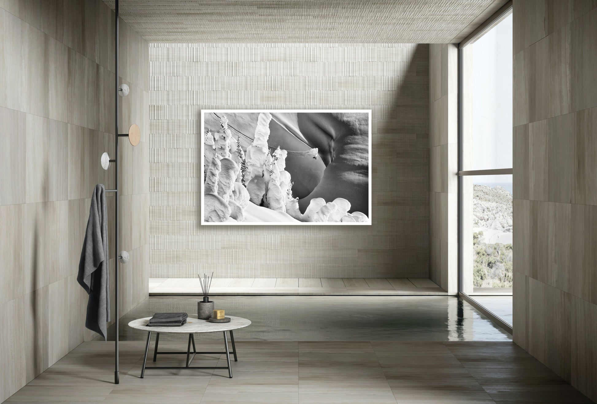 Fine art print of a snowboarder riding a line  in Whistler Blackcomb backcountry by Jussi Grznar - winter landscape