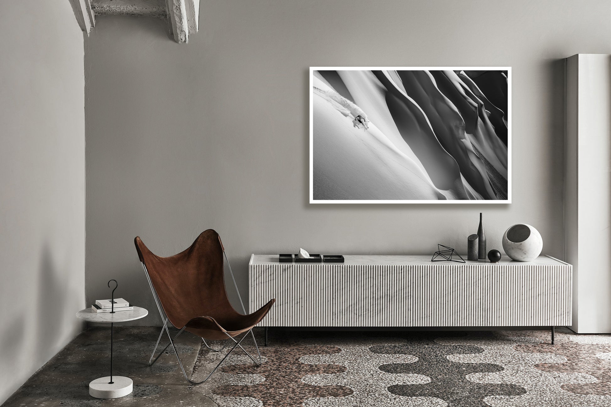 Fine art print of skier Cody Townsend skiing a line in Whistler Blackcomb backcountry by Jussi Grznar