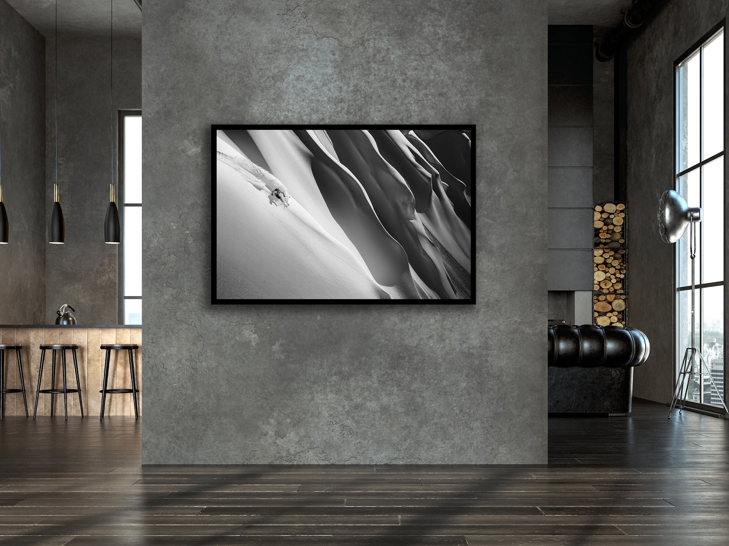 Fine art print of skier Cody Townsend skiing a line in Whistler Blackcomb backcountry by Jussi Grznar