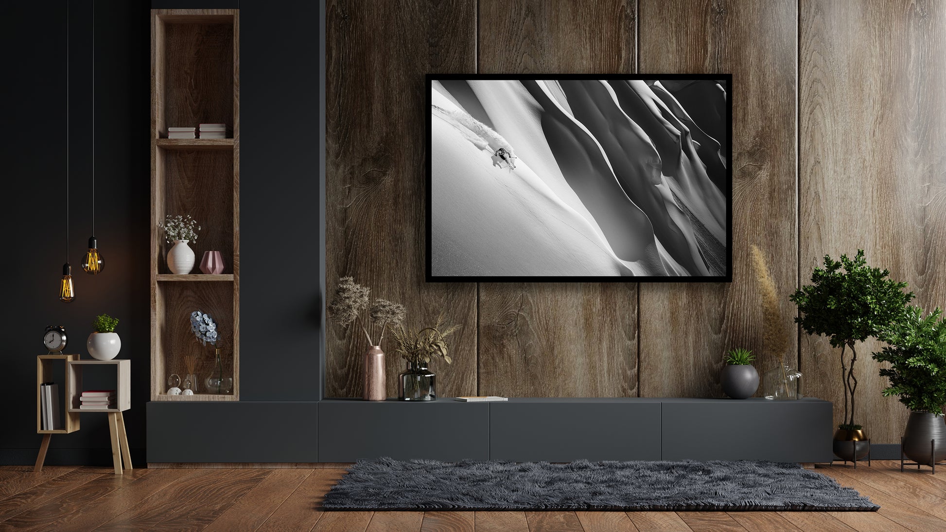 Fine art print of skier Cody Townsend skiing a line in Whistler Blackcomb backcountry by Jussi Grznar